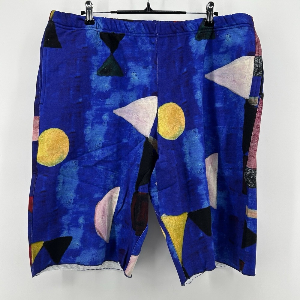 Mark McNairy Mens XL Graphic Sweat Shorts Blue Abstract Streetwear NWT $135‎